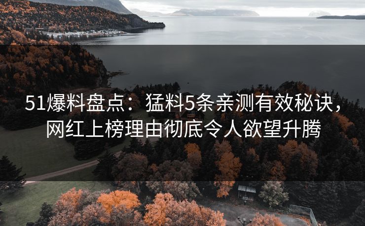 51爆料盘点：猛料5条亲测有效秘诀，网红上榜理由彻底令人欲望升腾